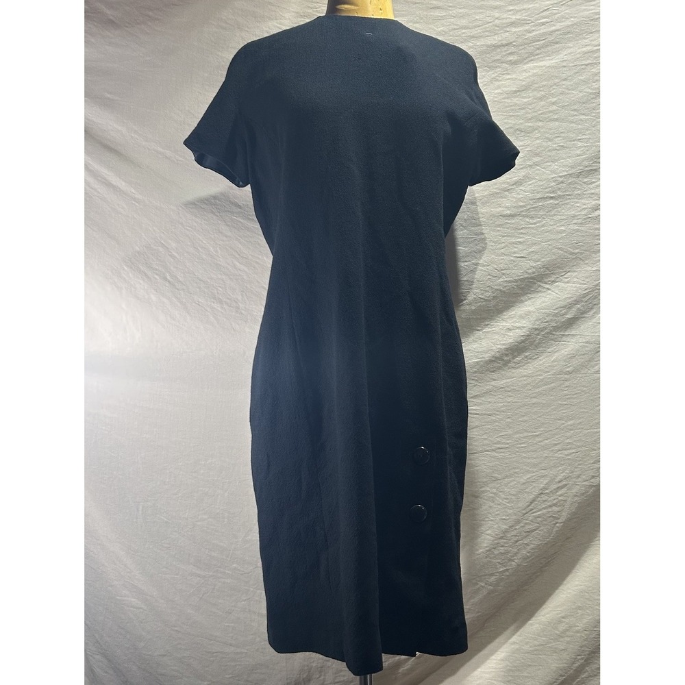 Vintage Linda Allard Ellen Tracy Black Wool Sheath Dress Size 10 Short Sleeve
